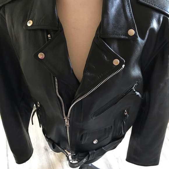 Shaf Black Motorcycle Biker Leather Jacket Men’s Size 42 NWOT Belted - Picture 4 of 14